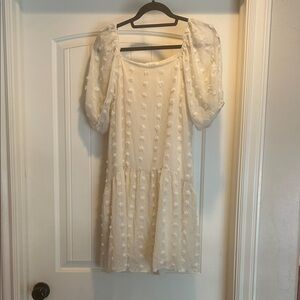 bohme Ivory Textured Puff-Sleeve Mini Dress